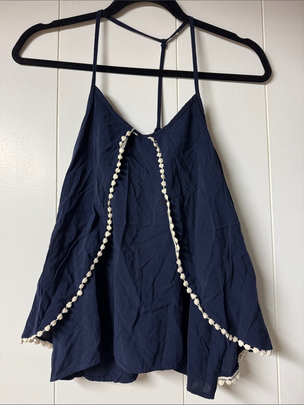 Maurices Navy Camisole with Off-White Pom Trim